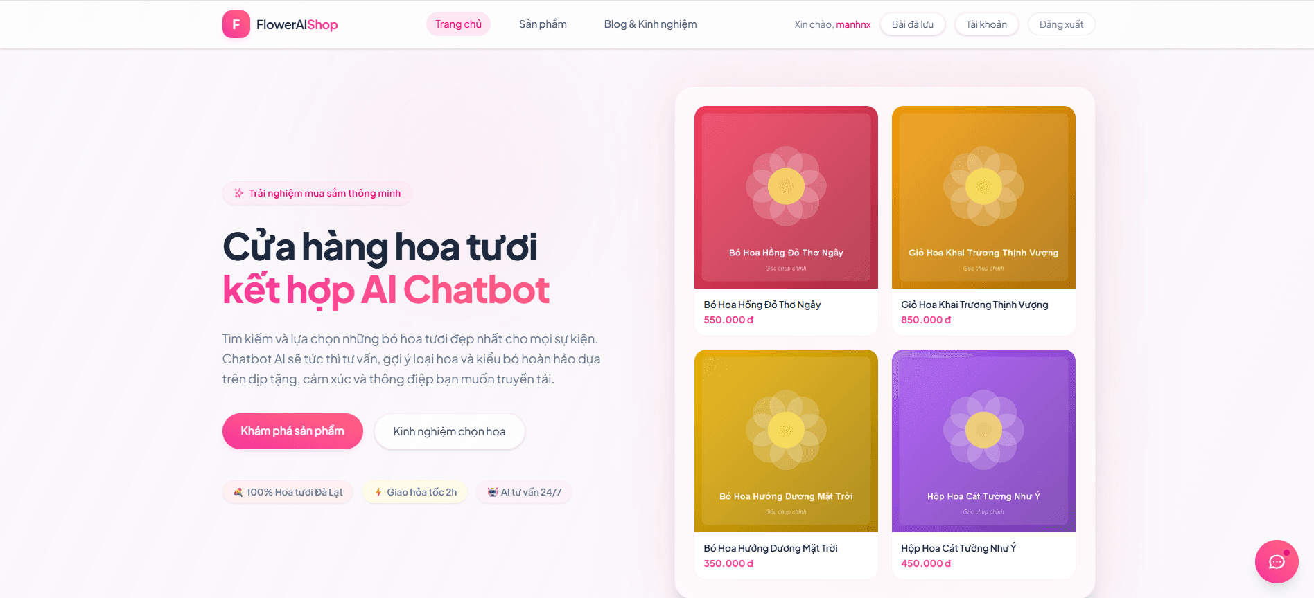 Website bán hoa tích hợp chatbot tư vấn thông minh cover