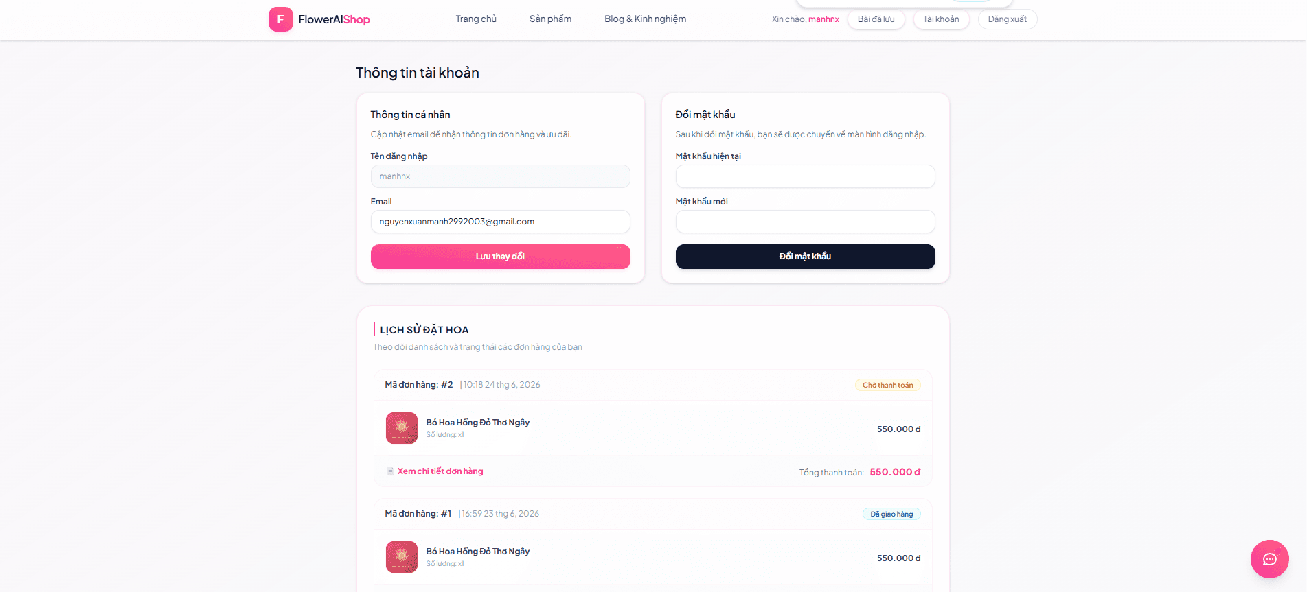 Website bán hoa tích hợp chatbot tư vấn thông minh thumbnail 5